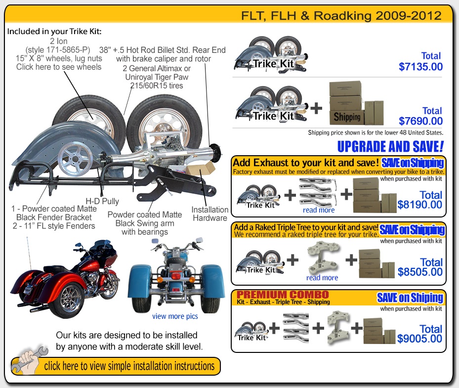 roadking 2009- up trike kit contents and pricing frankenstein trikes